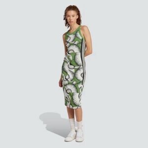 FARM Rio x ADIDAS Green and Black Tropical Midi Dress